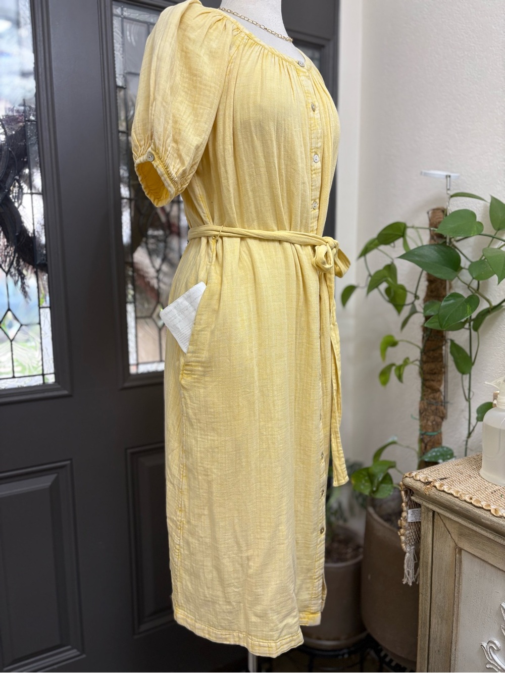 FAHERTY Dream Organic Cotton Gauze Carmel Dress in Sahara Sun Yellow - Picture 5 of 11
